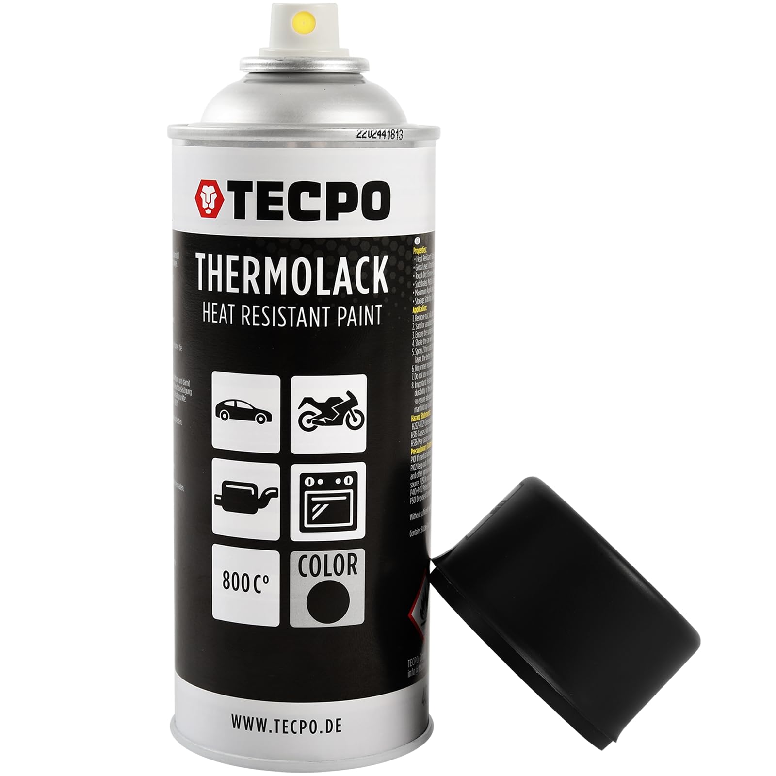 TECPO Thermolack Spray Dose 12x400ml Auspufflack Autolack Ofenlack Bremssattellack hitzebeständig bis 800°C schnell trocknend Auto Lackspray Schwarz Matt schützt Motor und Auspuff vor Rost (12er-Pack)