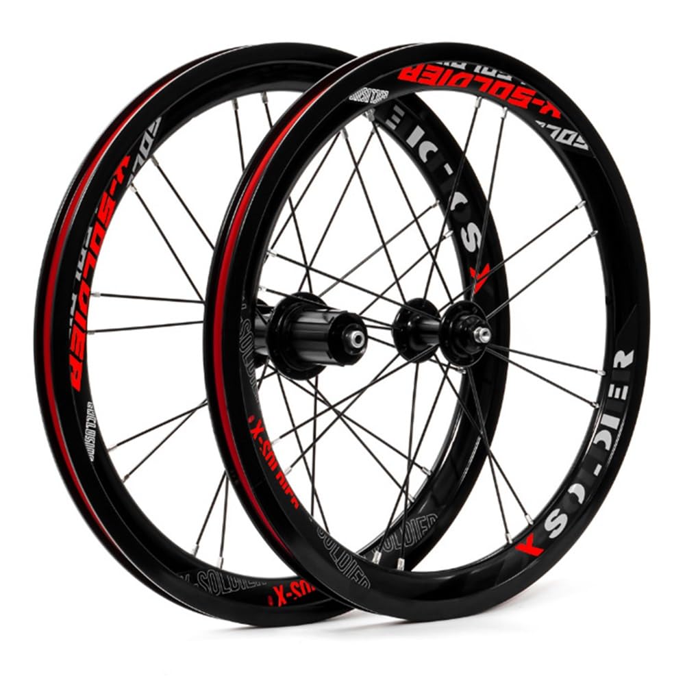349 Juegos de Ruedas de Bici Plegables Freno en V 8-11 Velocidad Cassette | 74/130mm BMX Ruedas delanteras traseras de liberación rápida, llantas de aluminio, rodamiento sellado
