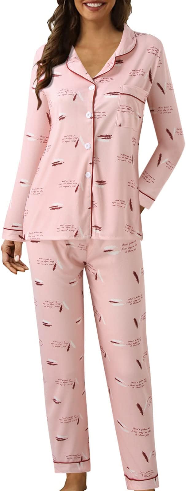 Pajama Sets for Women 2 Piece Long Sleeve Button Down PJs Lounge Set Soft Nightwear Ladies Sleepwear with Pocket