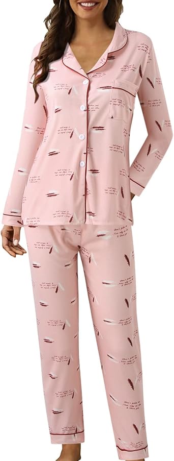Pajama Sets for Women 2 Piece Long Sleeve Button Down PJs Lounge Set Soft Nightwear Ladies Sleepwear with Pocket