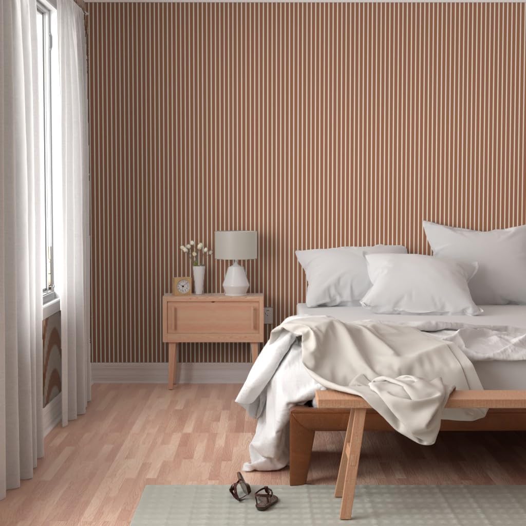 Spoonflower Removable Wallpaper 3ft x 2ft - Burnt Sienna Stripe Vertical Stripes Wide Orange Brown Cinnamon Ginger Earth Tone Custom Pre-Pasted Wallpaper