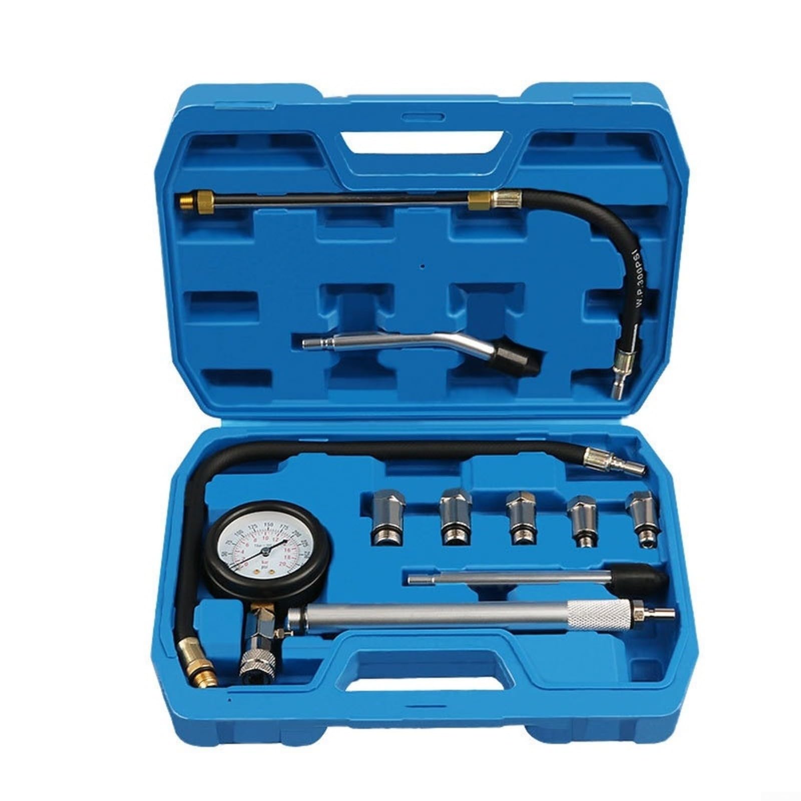 Medidor de presión cilíndrica de 11 piezas para prueba de compresión del motor, manómetro 0-300 PSI/0-20 BAR con adaptadores y manguera flexible,