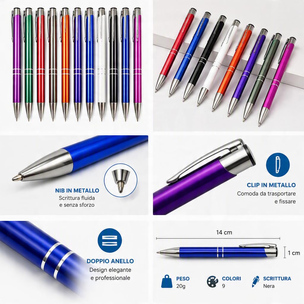 Penna a sfera personalizzata idea regalo. Penna con incisione Laser, Nome, testo,Penna a Sfera per Ufficio, Laurea, Matrimonio, Anniversario, compleanno (50, Bianco)
