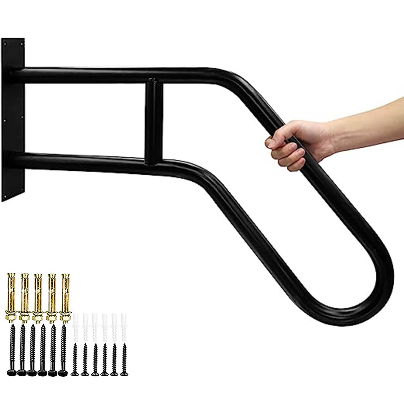 FKXSXAZ Handrail for Outdoor Steps, Wall Mounted Grab Bar Garage Proch Hand Rail Stair Railings 1-3 Steps with Black Finished, Elderly, Kids, Pregnant, Disabled
