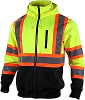 Vista 8 de VENDACE Sudadera con capucha reflectante de alta visibilidad ANSI Clase 1 de forro polar para hombres con capucha desmontable (azul rey, M)