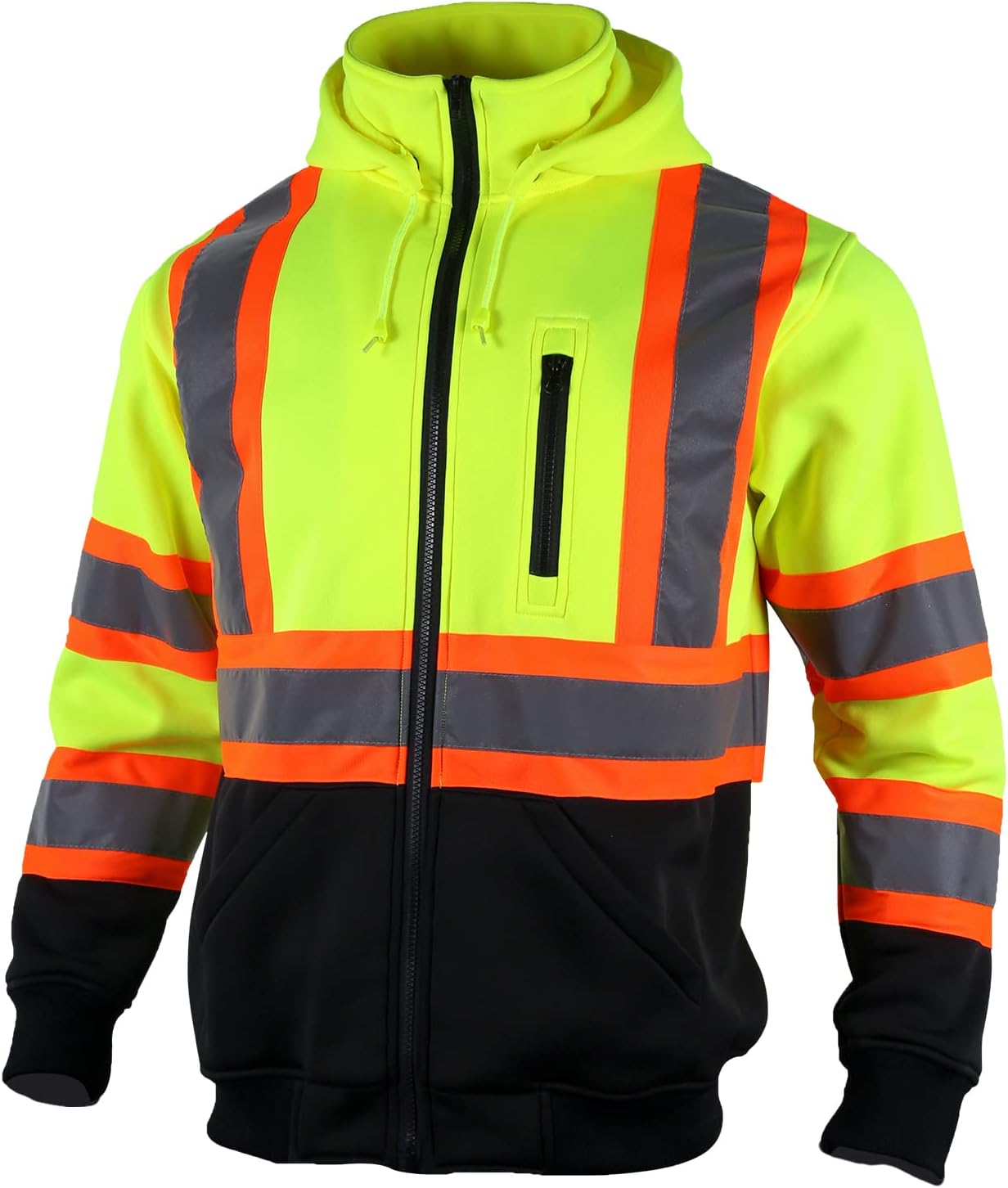High Visibility ANSI Class 3 Reflective Safety Fleece Sweatshirt Hoodie for Men with Detachable Hood(Yellow,L)
