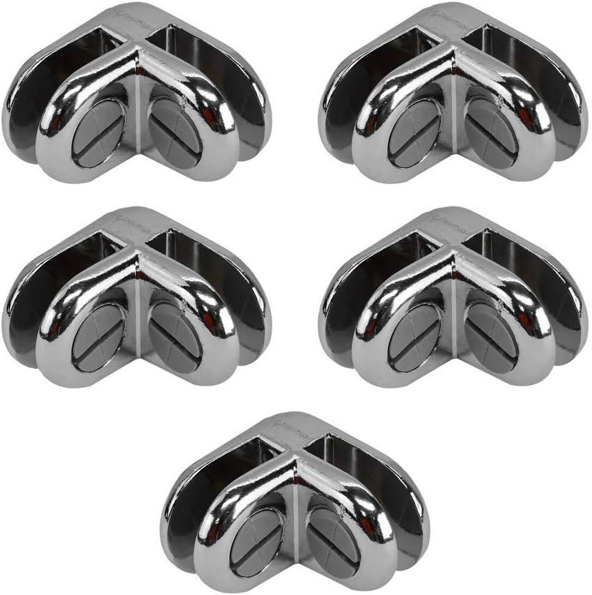 Prolinemax 5 PCS Chrome 2 Way Glass Cube Connector Clip 3/16" Tempered Glass Shelf