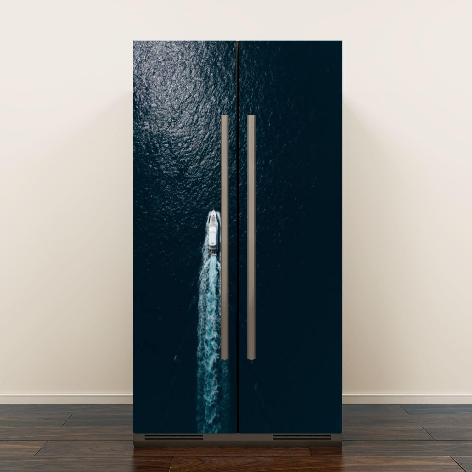 BSPWIRFNZPL Self Adhesive Vinyl Refrigerator Wrap Set Luxury Yacht Door Mural Removable Fridge Sticker Peel and Stick Decal Rustic Kitchen Decor, Style 5