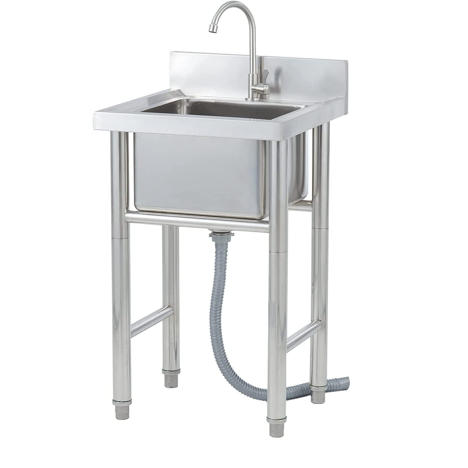 LMYSXAOZ Free Standing Stainless-Steel Single Bowl Commercial Restaurant Kitchen Sink, outdoor sink Prep & Utility Washing Hand Basin with Faucet(19.7in)