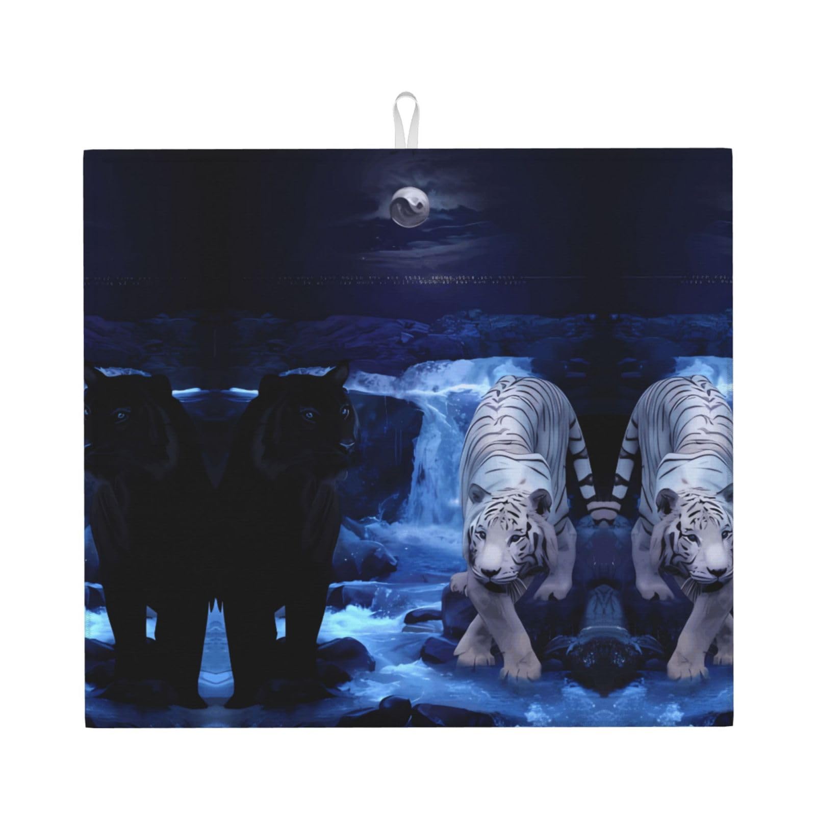 HJFCZH White Tiger And Black Panthers Prints Kitchen Drying Mat – Absorbent Dish Throw for Countertops, Quick-Dry Non-Slip Layer with Colorful Designs, for New Kitchens