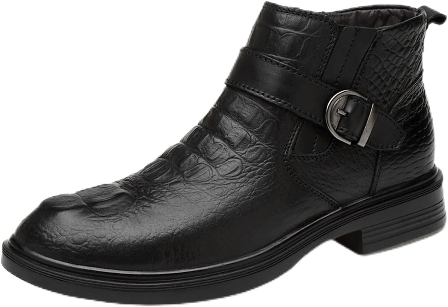Mens Boots Winter leather boots thick soled leather men's boots black business dress boots crocodile pattern casual boots (Color : Black-2-fur, Size : 41)