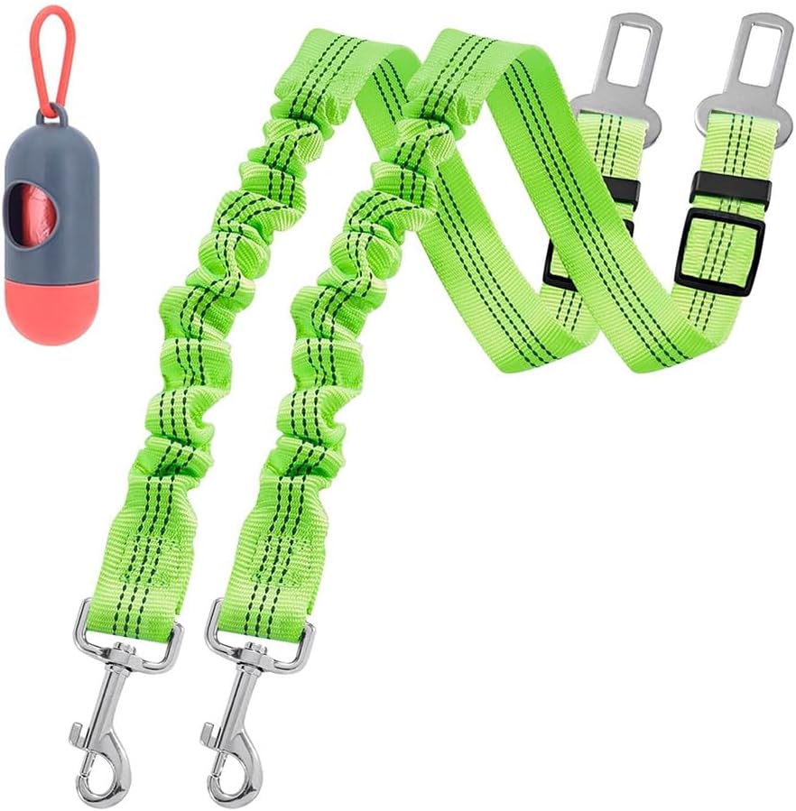 Cintura di sicurezza per cani verde fibbia di sicurezza per auto corda di protezione fissa cintura di sicurezza per animali domestici con dispenser per sacchetti di cacca