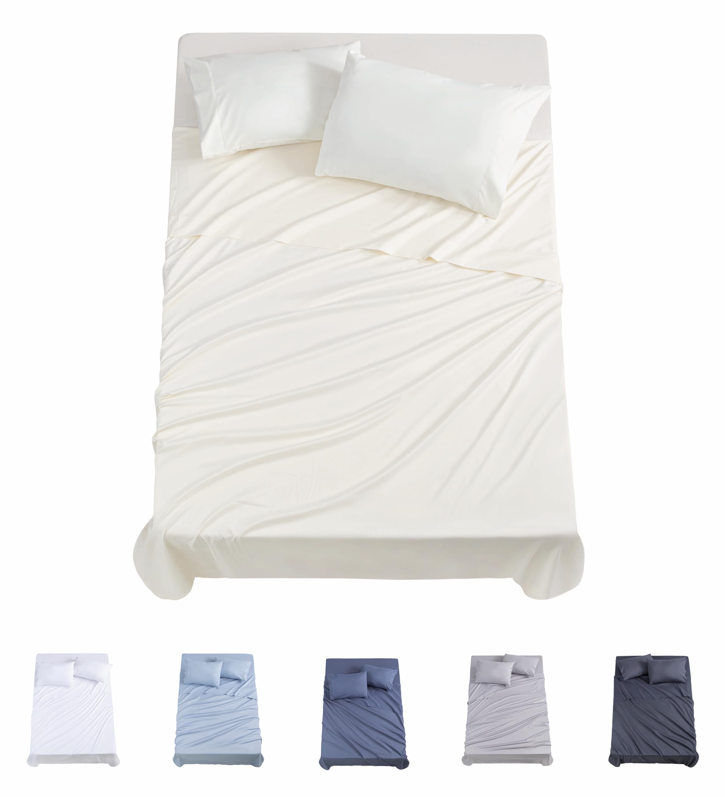 Todocama Juego de Sábanas de 4 Piezas - 3001 - Sábana Bajera Ajustable - Encimera - Dos Fundas de Almohada de 50x80cm, (Cama 90x190/200 cm, Beige)