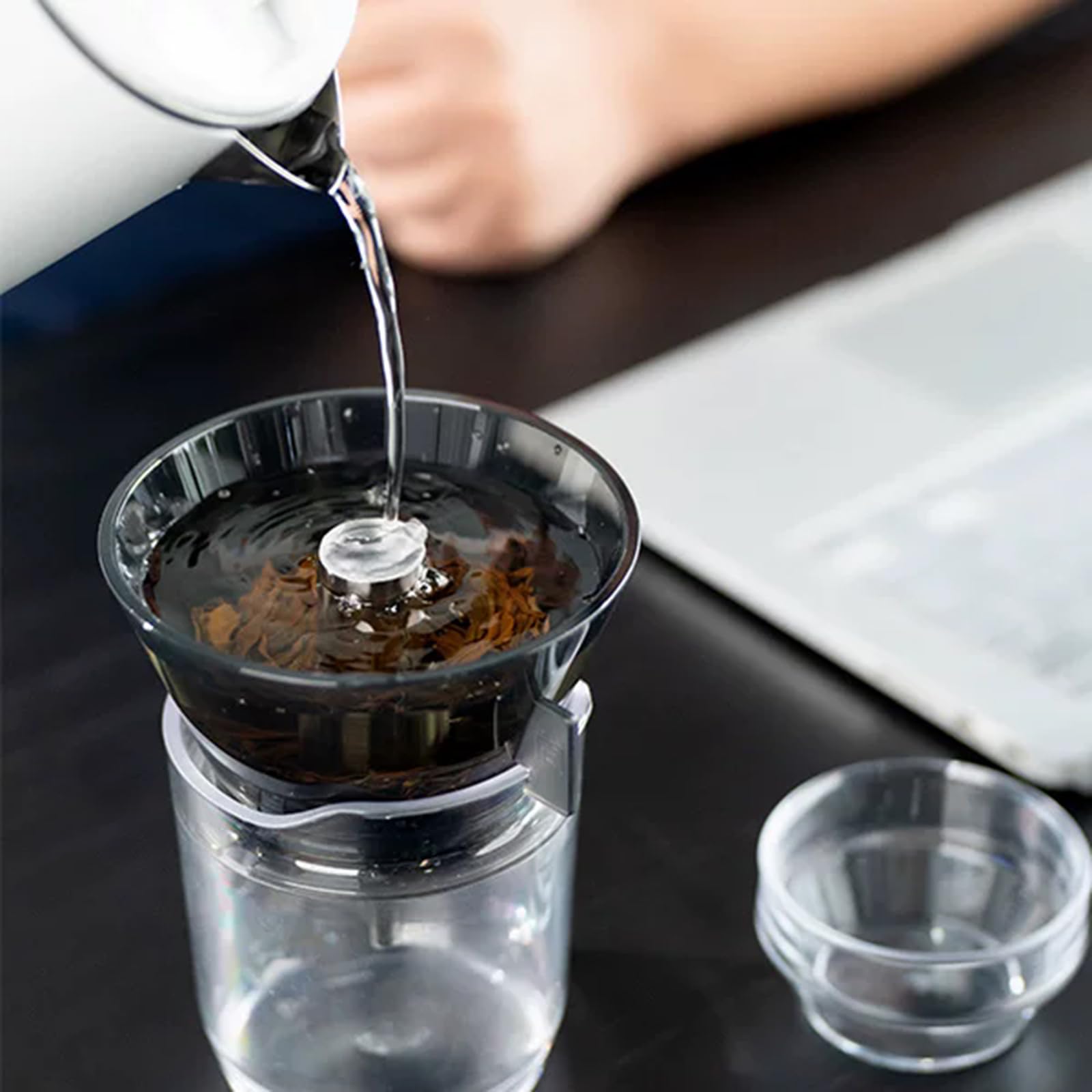 Infusore per tè E caffè A Sifone, Bollitore Trasparente da 280 Ml con Filtro in Acciaio Inox 316, Separazione Automatica del Liquido, Ideale per Preparare tè Sfuso A Casa, in Ufficio O in
