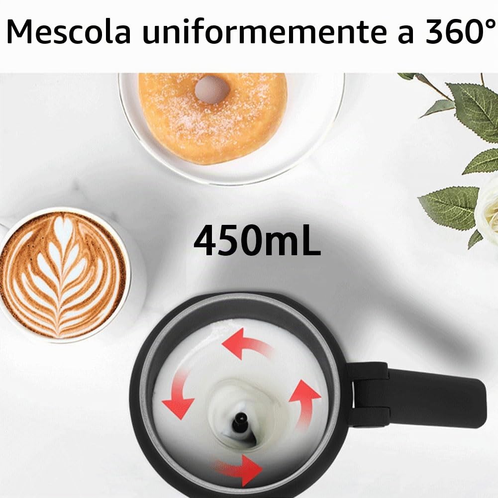 Generico Macchina per Cioccolata Calda, Montalatte Automatico 4 in 1, Riscaldamento Efficiente da 500 W, Grande capacità di 450 Ml, Design Anti-rovesciamento E Rivestimento Antiaderente