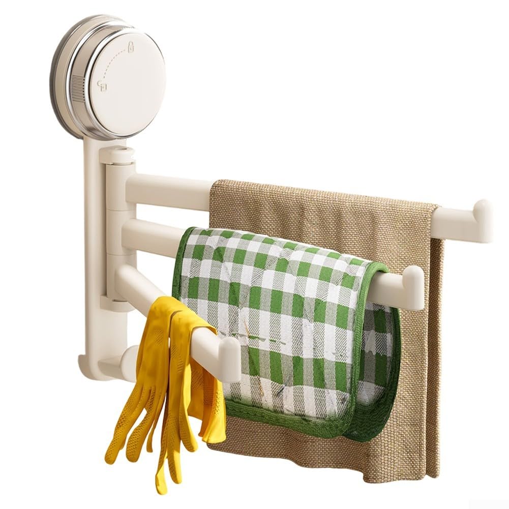 LMYSXAOZ Suction Cup Towel Rack with Four Directional Swivel Arms, Stainless Steel Body Engineered for Durability in Bathroom Environments (White)