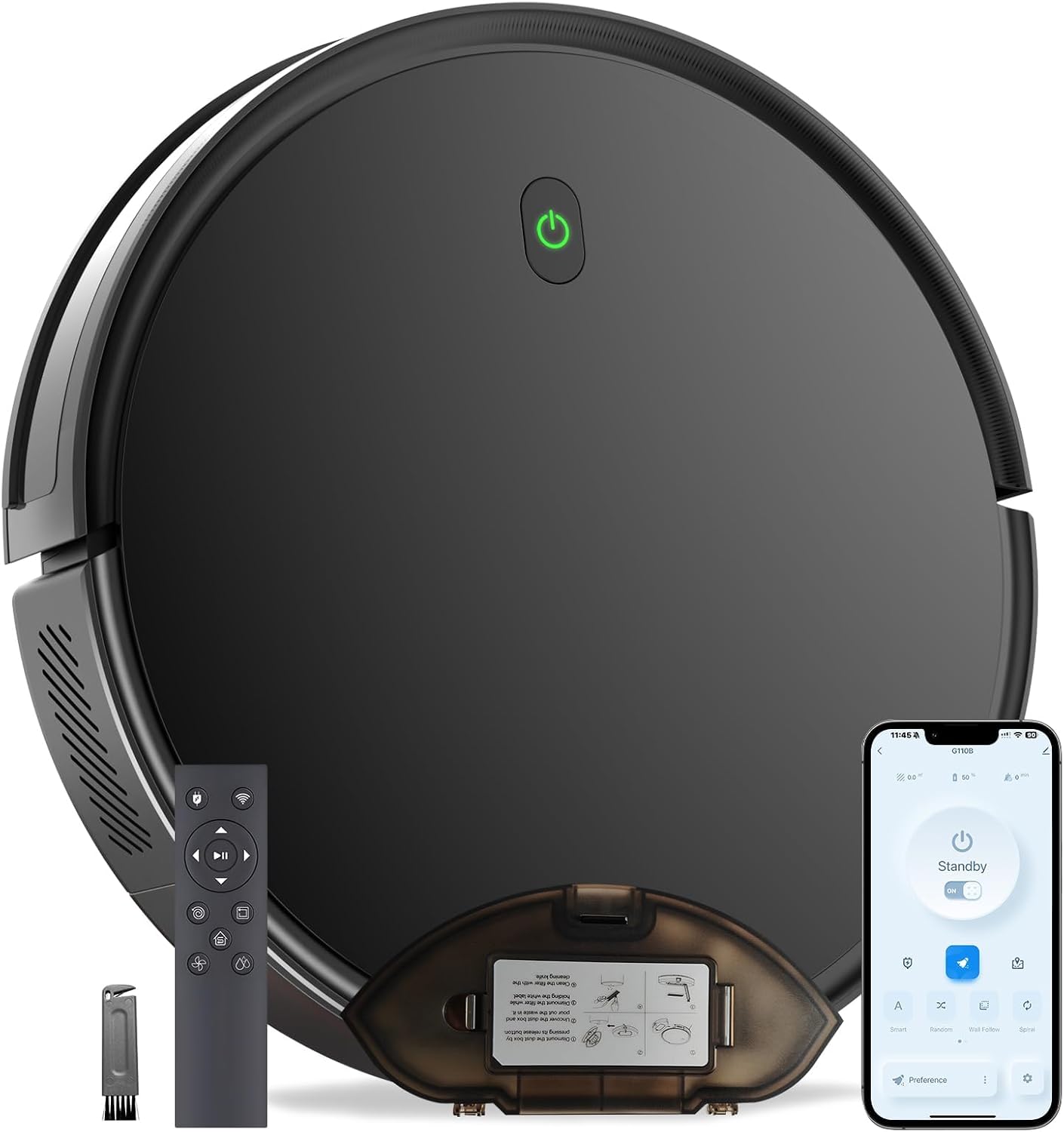 Robot Vacuum and Mop Combo, 5000 Pa Robotic Vacuum Cleaner, 120 Min Max, Super Thin, Quiet, App & Remote Control, Ideal for Hard Floor, Hair, Pet Fur, Self-Charge(G100)