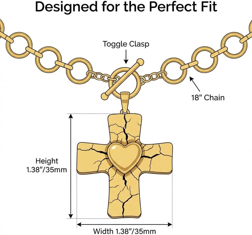 14K Gold Plated Chunky Cross Necklace for Women, Unique Crackle Design Pendant, Sparkling Cubic Zirconia Pendant, Silver Jewelry Waterproof, 18" Chain, Perfect for Beach, Weddings, Gifts