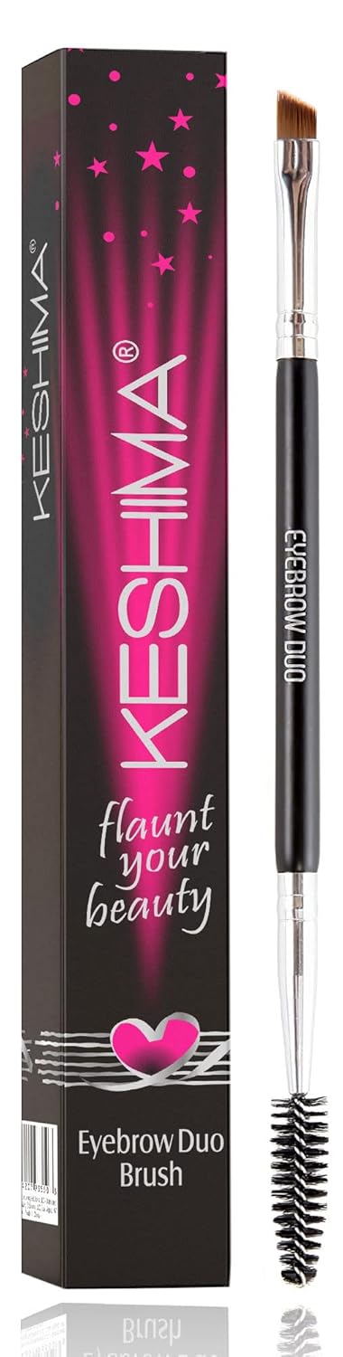 Keshima Eyebrow Brush Duo: Angled Brow Brush & Spoolie for Precision Powder, Gel & Pomade Application