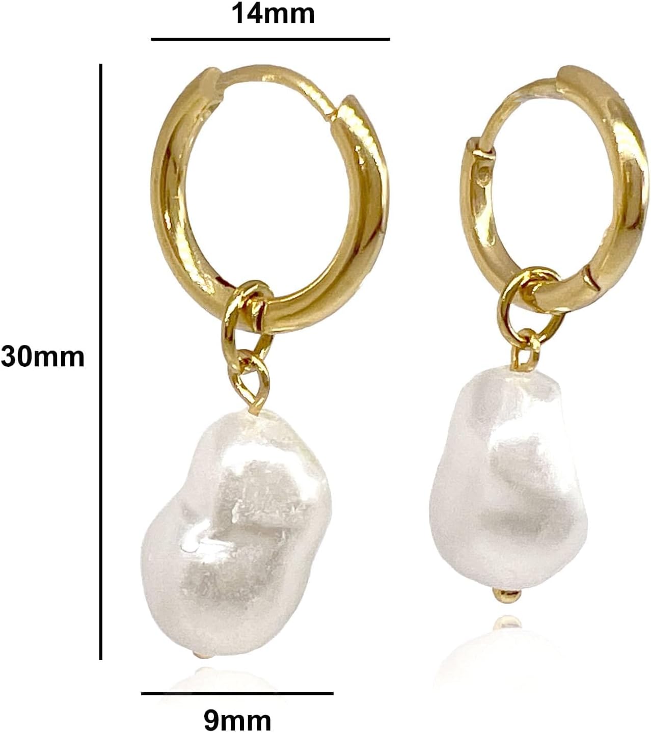 Gold Huggie Small Hoop Earrings with Pearl | Flower Drops | 18K Gold Plated Dangle Earrings for Women - Image 4