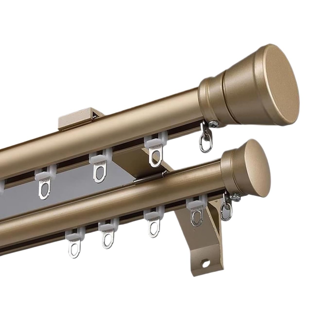 Rail de rideau double blanc, système de fixation murale robuste en alliage d'aluminium for baies vitrées, salon et balcon (supports, vis et patins inclus)(Gold,4m (13ft))