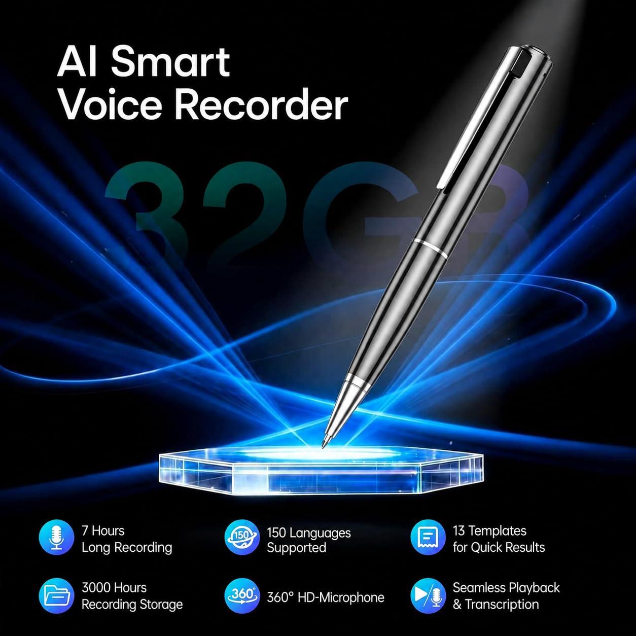 SKARA Grabadora de Voz IA, AI Voice Recorder con Transcripción en 150 Idiomas, Resumen IA y Mapas Mentales, Mini Grabadora Digital Inteligente con App para Reuniones, Clases y Entrevistas