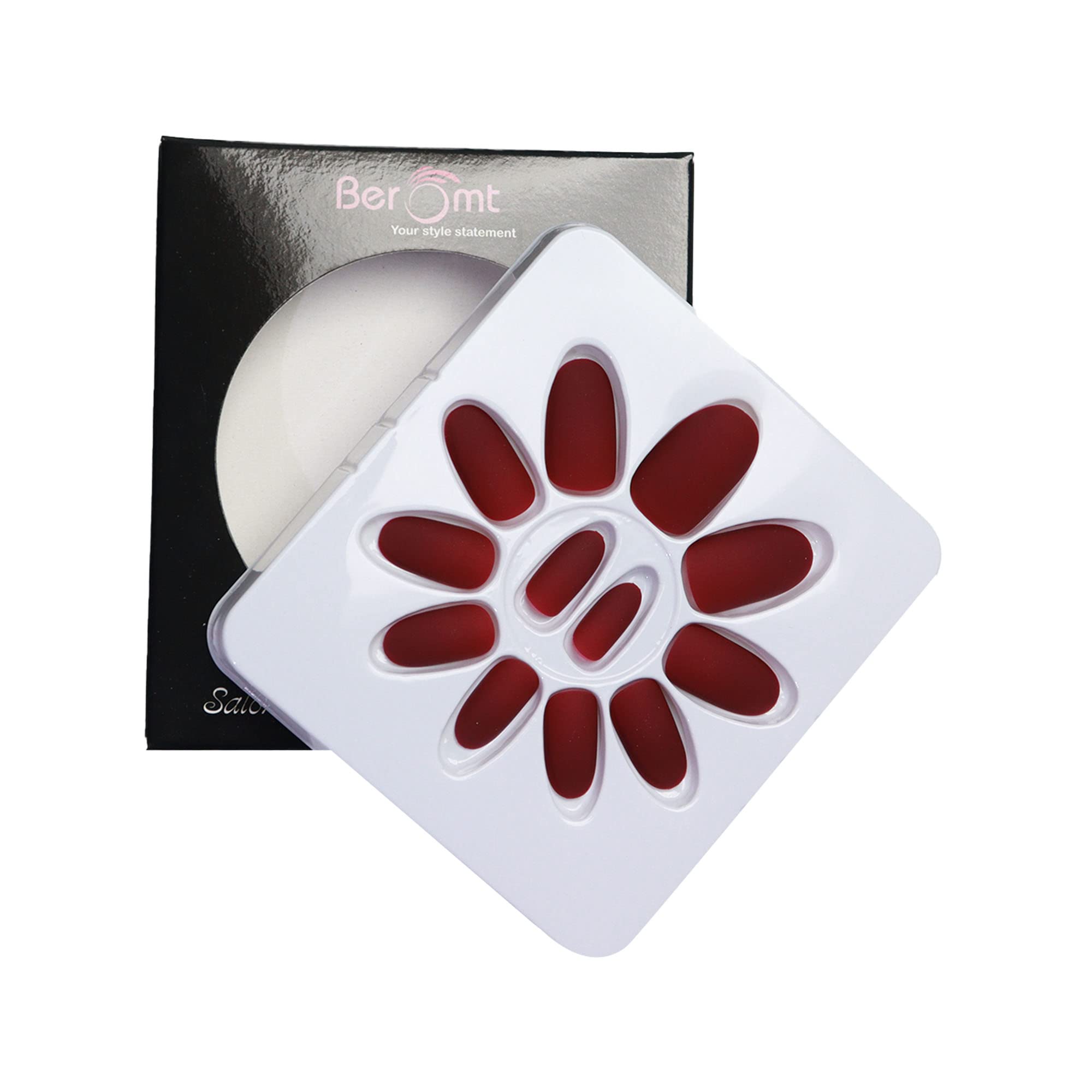 Beromt Set of 12 pcs Matte finish nails False Nails Acrylic Full Fake Nails with 1 nail glue sticker sheet and Nail Art Kit - 502