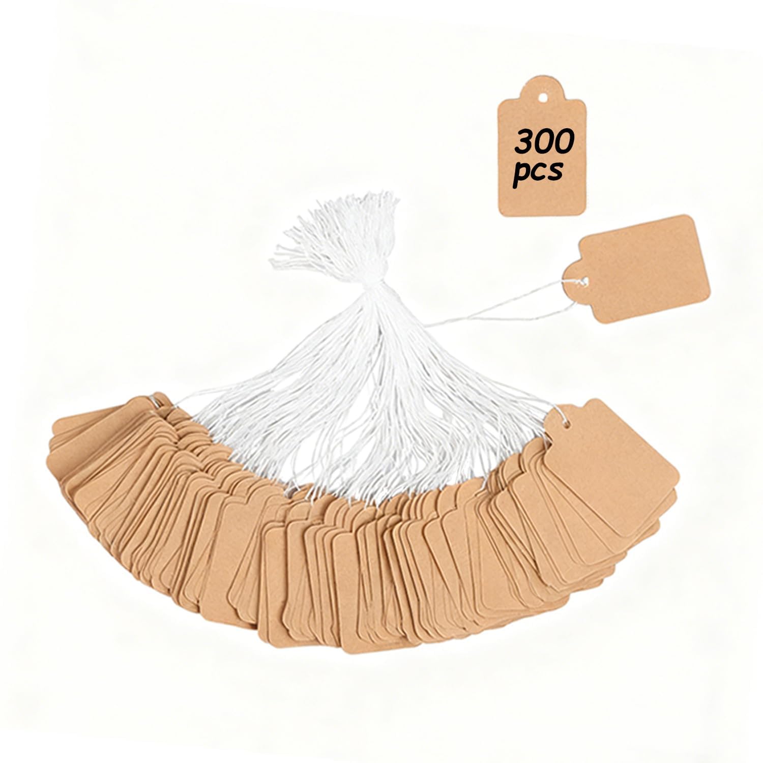 DYSWTUE 300 PCS Price Tags with String, Kraft Hang Writable Labels, 35 mm x 22 mm, Blank Gift Marking Labels for Clothing Display, Jewelry Display, Merchandise Marking Tags