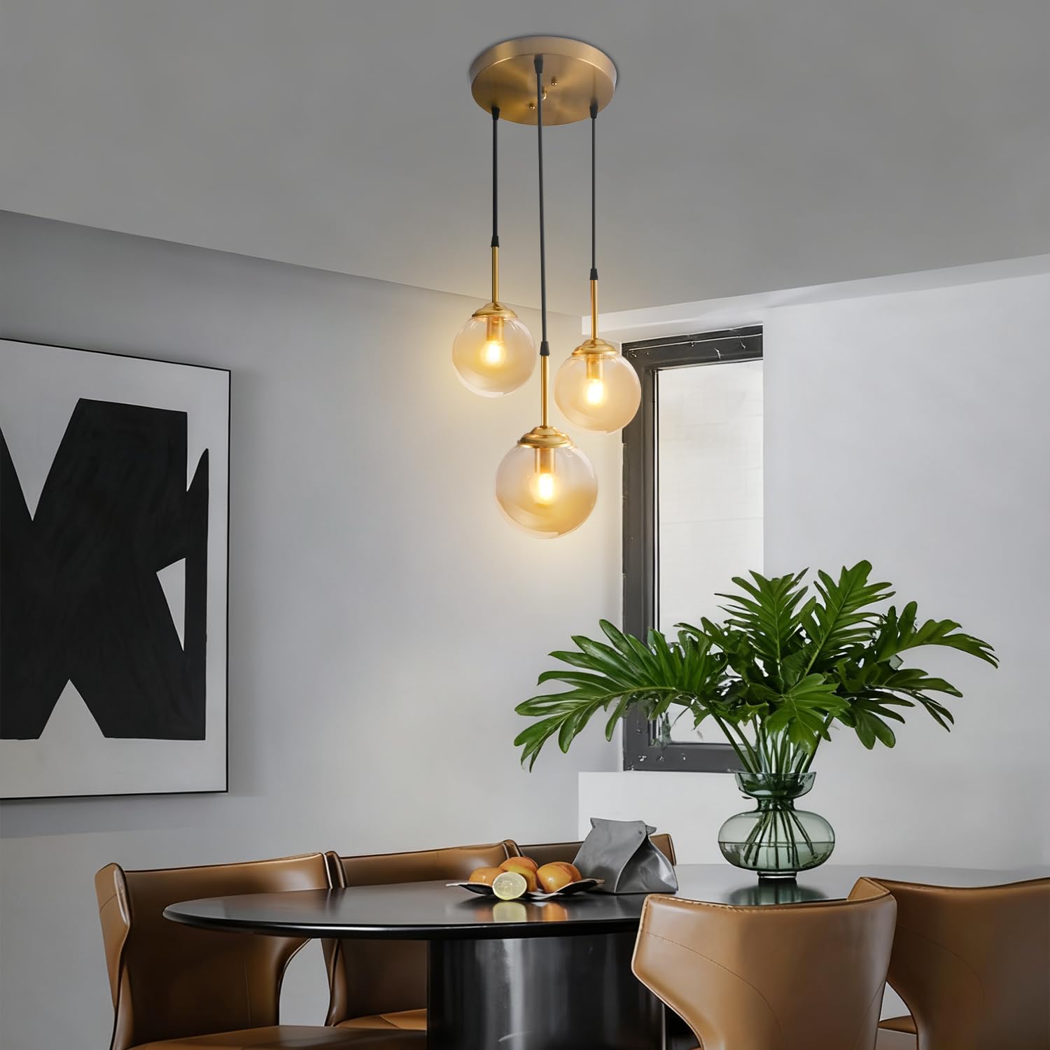 Lampadario in metallo di lusso moderno Nordic Creative Lampada a sospensione a sfera in vetro trasparente/grigio fumo/ambra Cluster E14 Isola cucina Soggiorno Sala da pranzo Comodino Lampada a