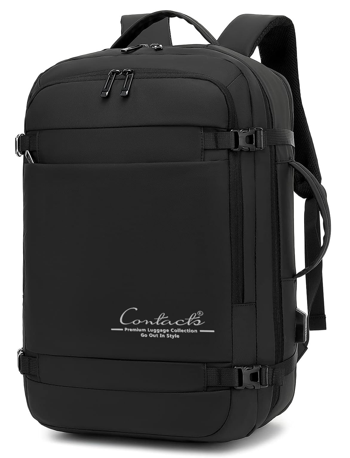 Contacts Expandable Travel Backpack 40L, Waterproof, USB Charging, Anti-Theft Pocket, 17" Laptop Compartment, TSA-Friendly 180° Opening for Business, Work, and Travel