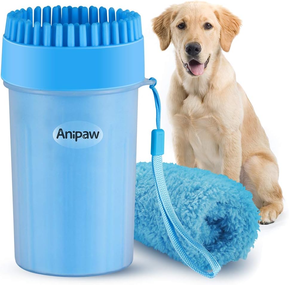 Anipaw Dog Paw Cleaner, 2-in-1 Silicone Dog Paw Washer Cup with Pet Cleaning Brush & Towel, Portable Dog Feet Cleaner, Paw Plunger for Dog Grooming with Muddy Paw, Remove Mud and Dirt up to 90%