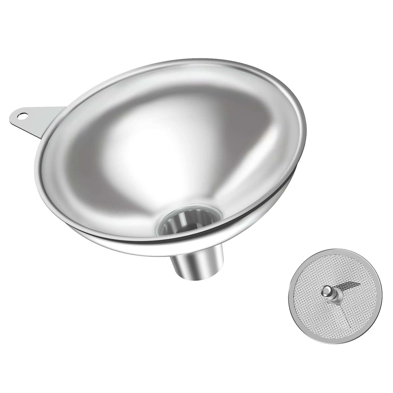 Serinar Stainless Steel Funnel (5.7 in. x 1 in. Mouth) with 30 Mesh Removable Stainless Steel Filter, Food Grade Metal Large Funnel for Kitchen,