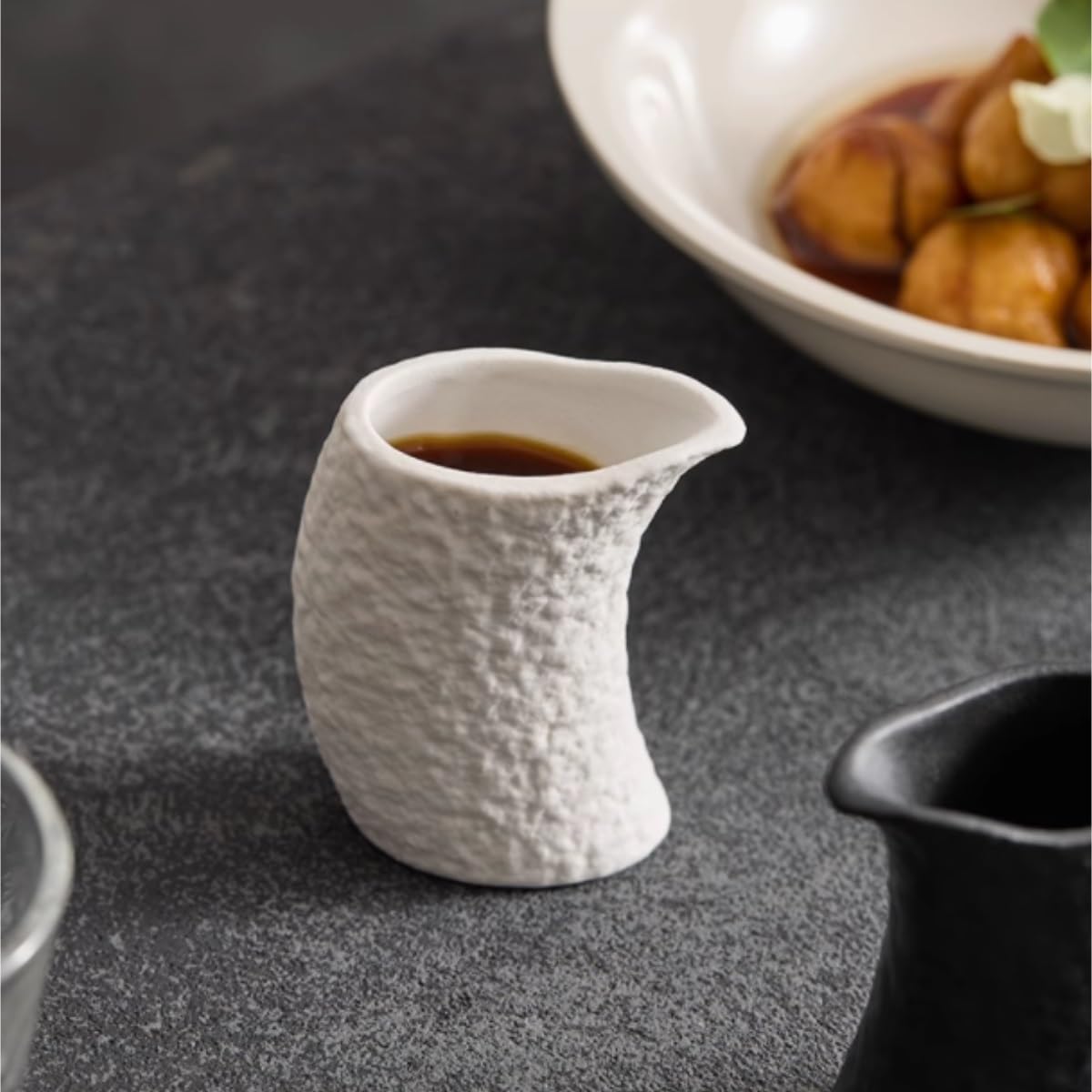 Salsiera per salsa per condimenti per insalata, ristorante occidentale, per bistecche, salse, tazza creativa in ceramica bianca, per cucina e ristorante (nero)