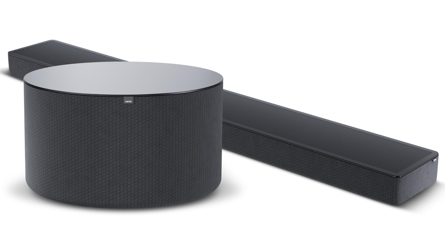 LOEWE Klang bar5 Mr & sub5 Gris Basalte, Barre de Son avec subwoofer Set, Home cinéma, WLAN, Bluetooth, Son 3D, Dolby Atmos, HDMI, 800 Watts