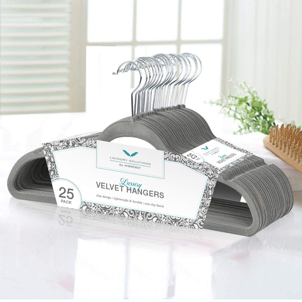 Grey Velvet Non-Slip Hangers, 25-Pack
