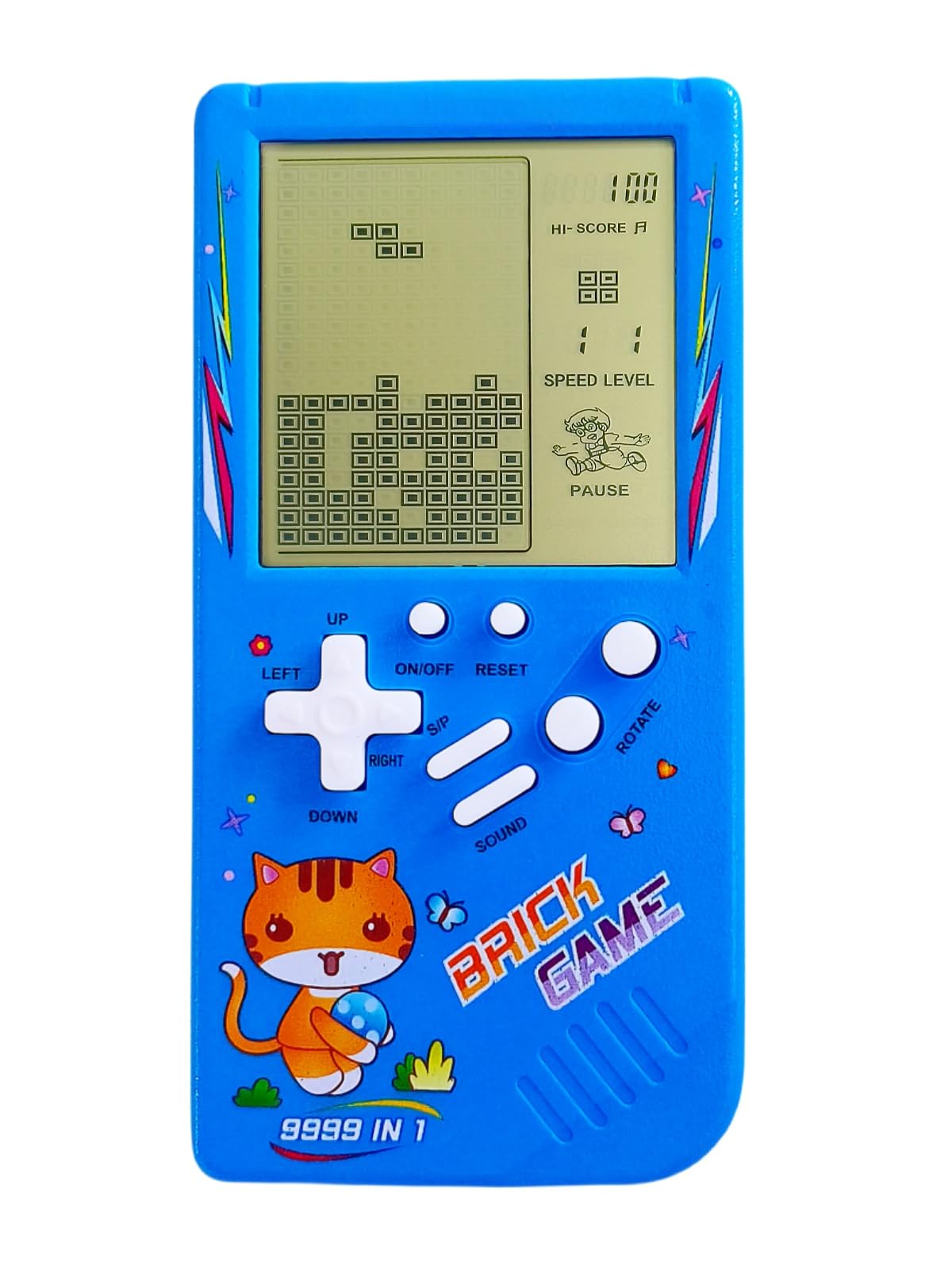 TAQY Cute Cat Pattern Block Game Console 23 Brick games Racing/Tank battle Retro Mini game machine Children's game console 70/80/90's Nostalgic Gifts Puzzle Toy Handheld Portable game device (Blue)