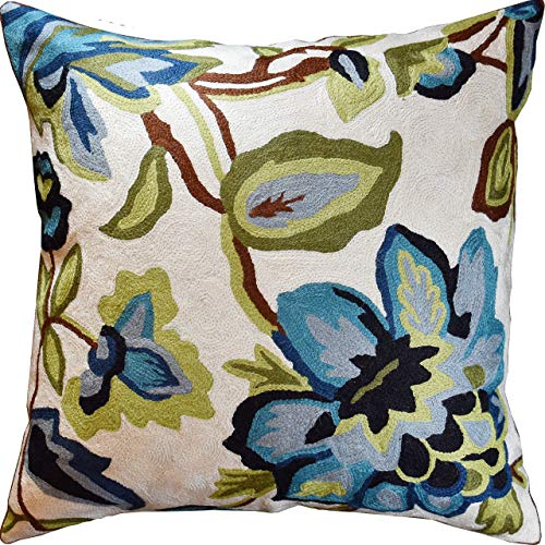 Modern Cream Decorative Floral Pillow Cover Needlepoint White Flower Hand