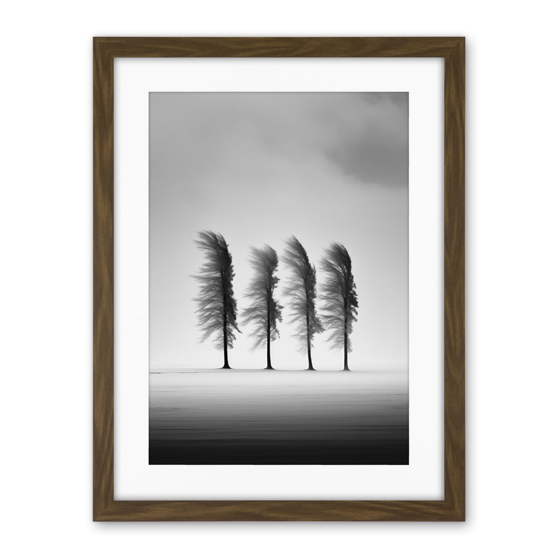 Artery8 Still Holding Strong Black and White Winter Landscape Photograph Wind Blowing on a Row of Cypress Hills Artwork Framed Wall Art Print 18X24 Inch