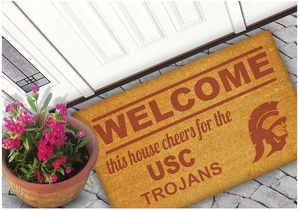 KH Sports Fan USC Trojans Welcome Coir Doormat, 18x30 Inches, Trojans Outdoor Rug; Display Your Team Spirit with This Unique Southern California Trojans Doormat