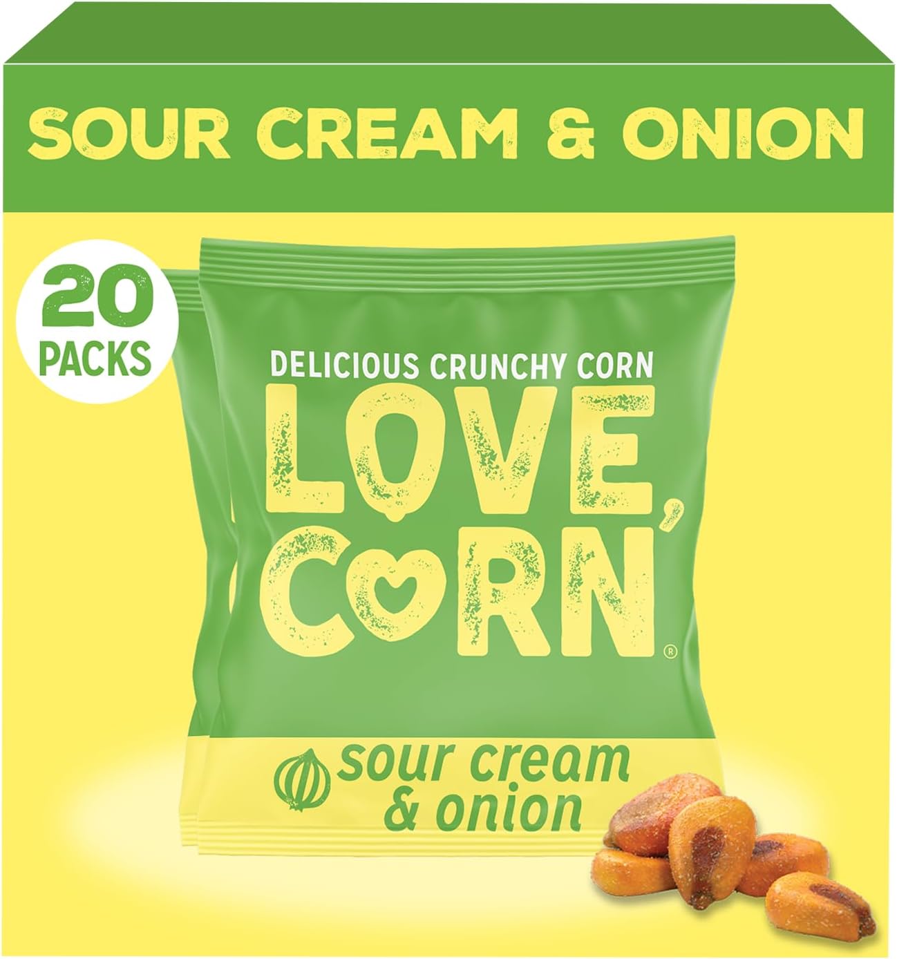 Sour Cream & Onion – Crunchy Roasted Corn Snack, Gluten Free, Non-GMO, Vegan – Alternative to Chips, Nuts & Crackers – Lunchbox, Office & On-the-Go Snacks – Family Size, 0.7oz × 20 Bags