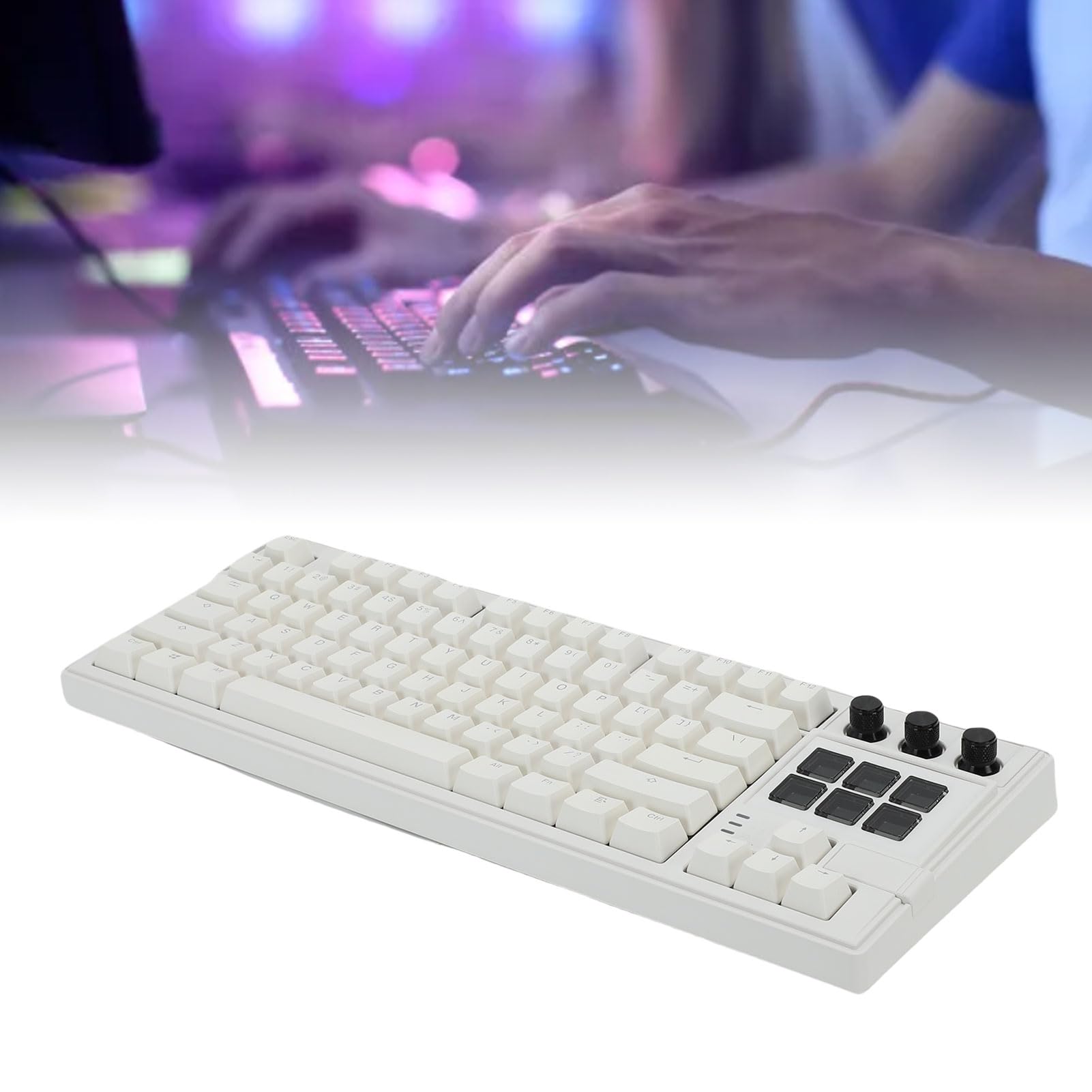 Cuifati Przewodowa Klawiatura Mechaniczna USB, 78 Klawiszy 6 Programowalnych Klawiszy LCD Czerwony Przełącznik Podświetlany RGB Funkcja Hot Swap, z 3 Przyciskami Przełączającymi 2 (WHITE)