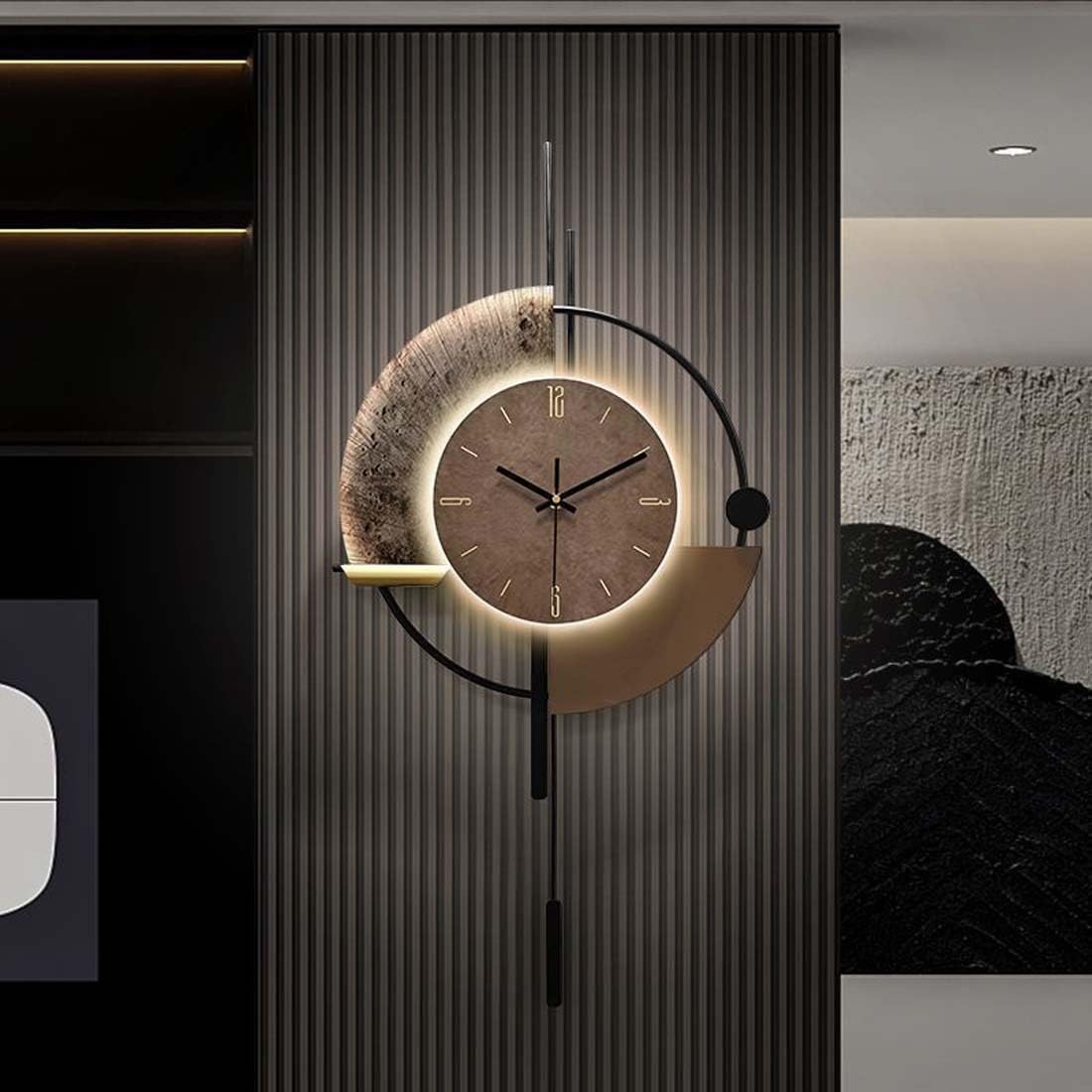 Reloj de Pared Grande y Moderno for decoración de Sala de Estar, Creativo y silencioso, de Metal y Cuarzo, for Cocina, Oficina, Dormitorio (con luz)(Large)