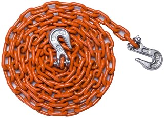5/16-IN X 12FT Weld High Test Chain, Tow Chain, for Pulling, Binding, Securing, and Towing All Types of Loads, Grab Hook On Both Ends, Orange