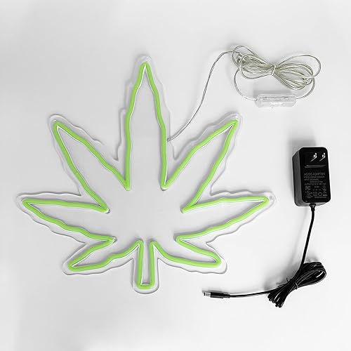 Miniatura 3 de Letreros LED de hoja verde de 20 x 16 pulgadas y hojas de marihuana personalizadas, luz de neón de cannabis para dispensario, tienda, ventana de