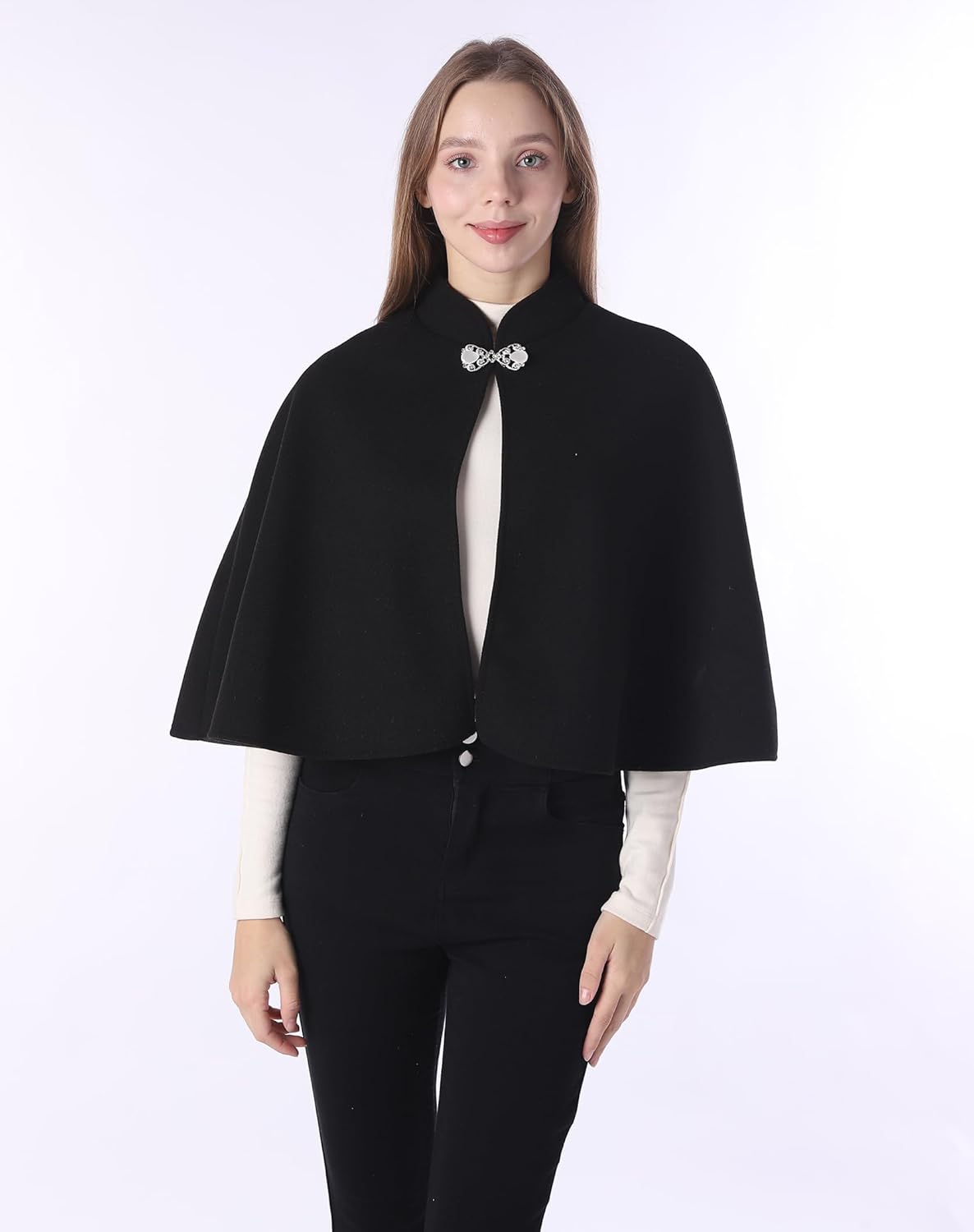 Baoqiya Wool Blend Capelet Capes Hooded Warm Poncho Bridal Stole Cape shawl for women - Image 5