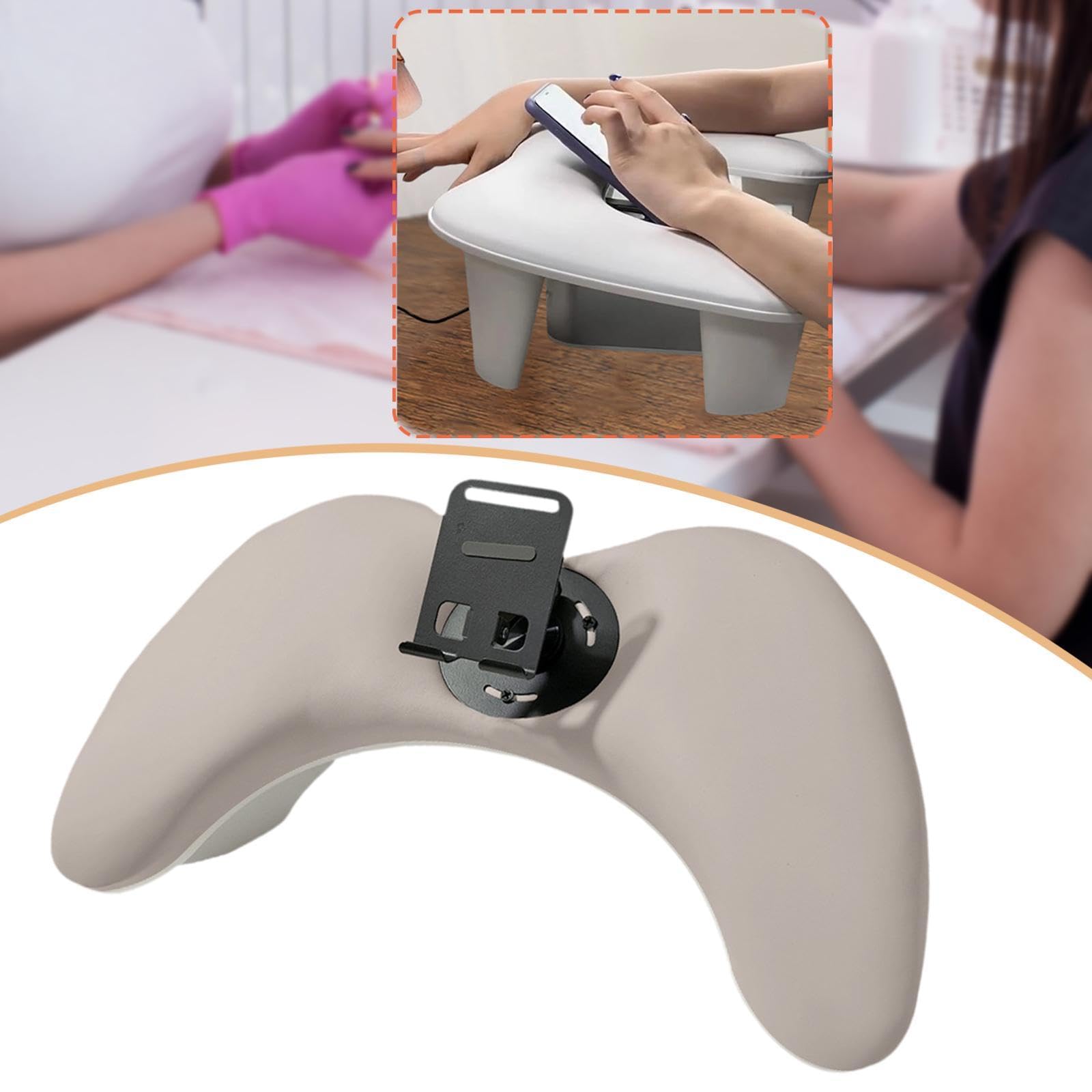 Harilla Reposabrazos para manicura profesional en forma de U con soporte ajustable para teléfono y reposabrazos para salón de manicura, Marrón Claro