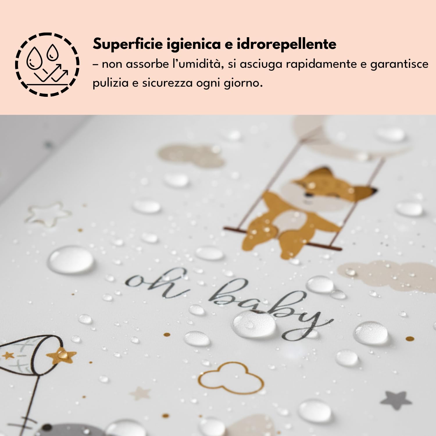 Materassino fasciatoio 70x47 cm, bianco con topolino – lavabile e morbido, bordi sagomati per sicurezza – cuscino fasciatoio per cassettiera – materassino cambio neonato con imbottitura comfort