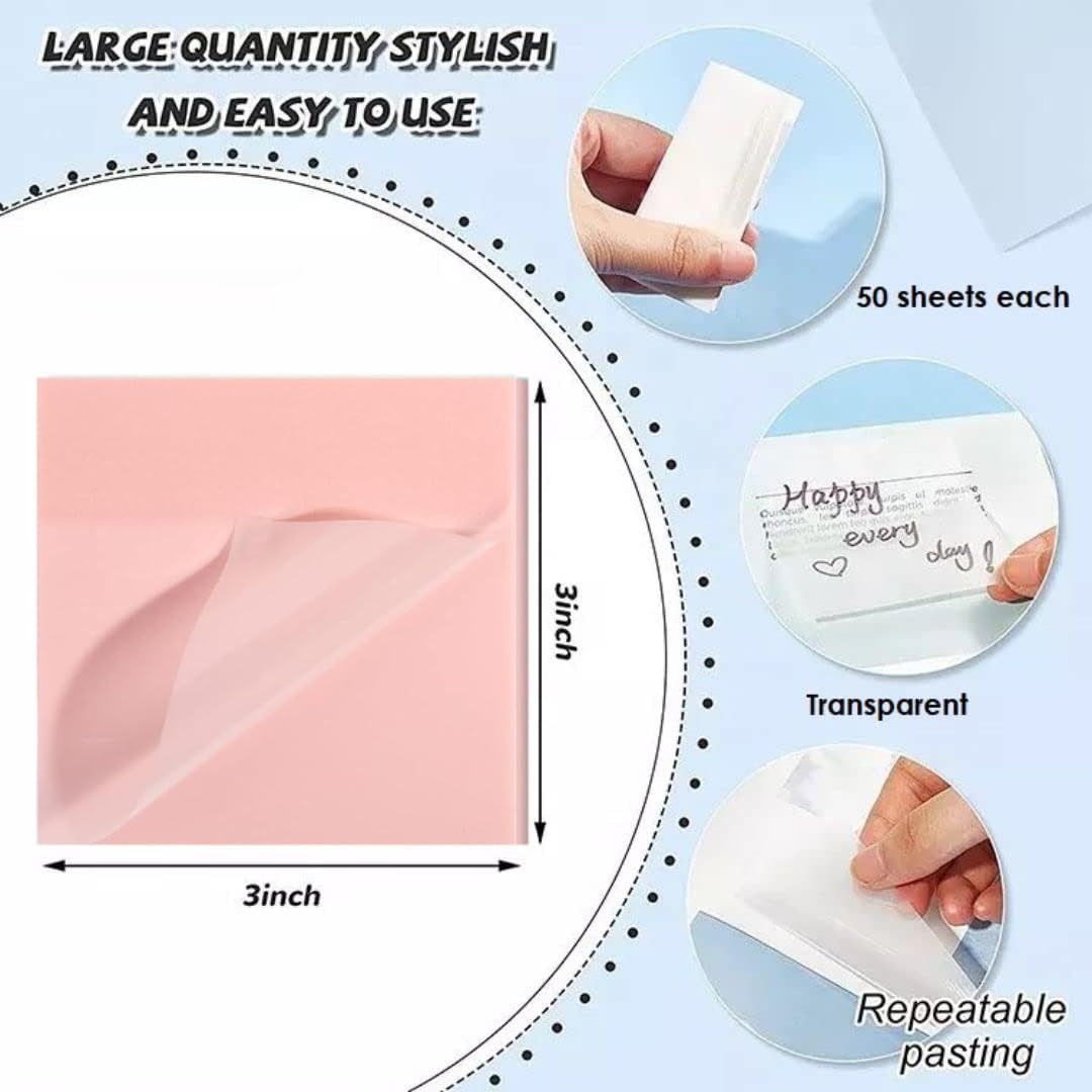 OFIXO Transparente (400 Stück rosa 7,6 x 7,6 cm) selbstklebende Haftnotizen, OFIXO klar, durchsichtiger Post für Planer, Büro, Schule, Universität, Lehrer, Studentenbedarf