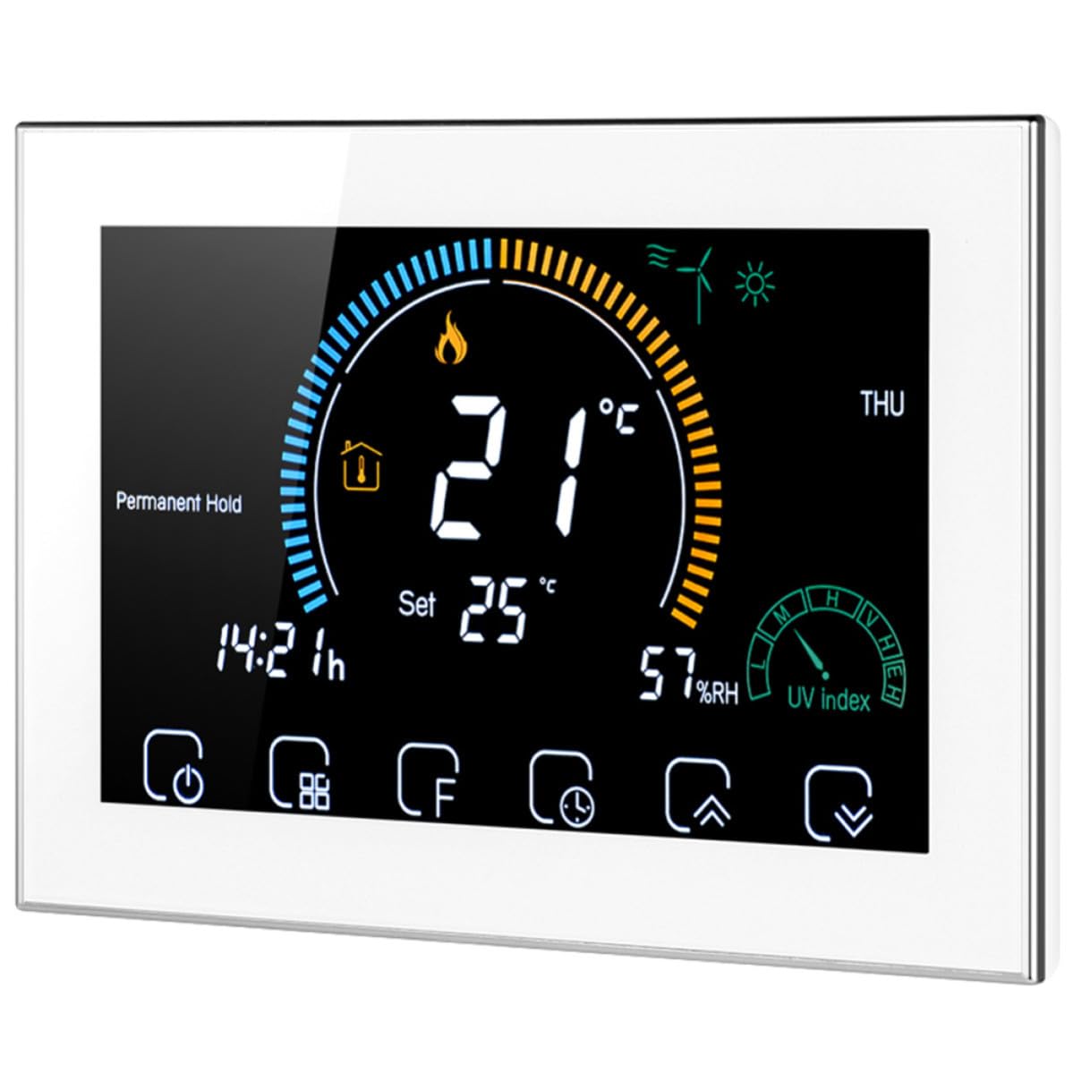 Intelligenter WLAN Temperaturregler Weiß mit Touch Bedienung und Großem LCD Display für Haushalt 5a Leistung PC und Abs Material Programmierbarer Thermostat