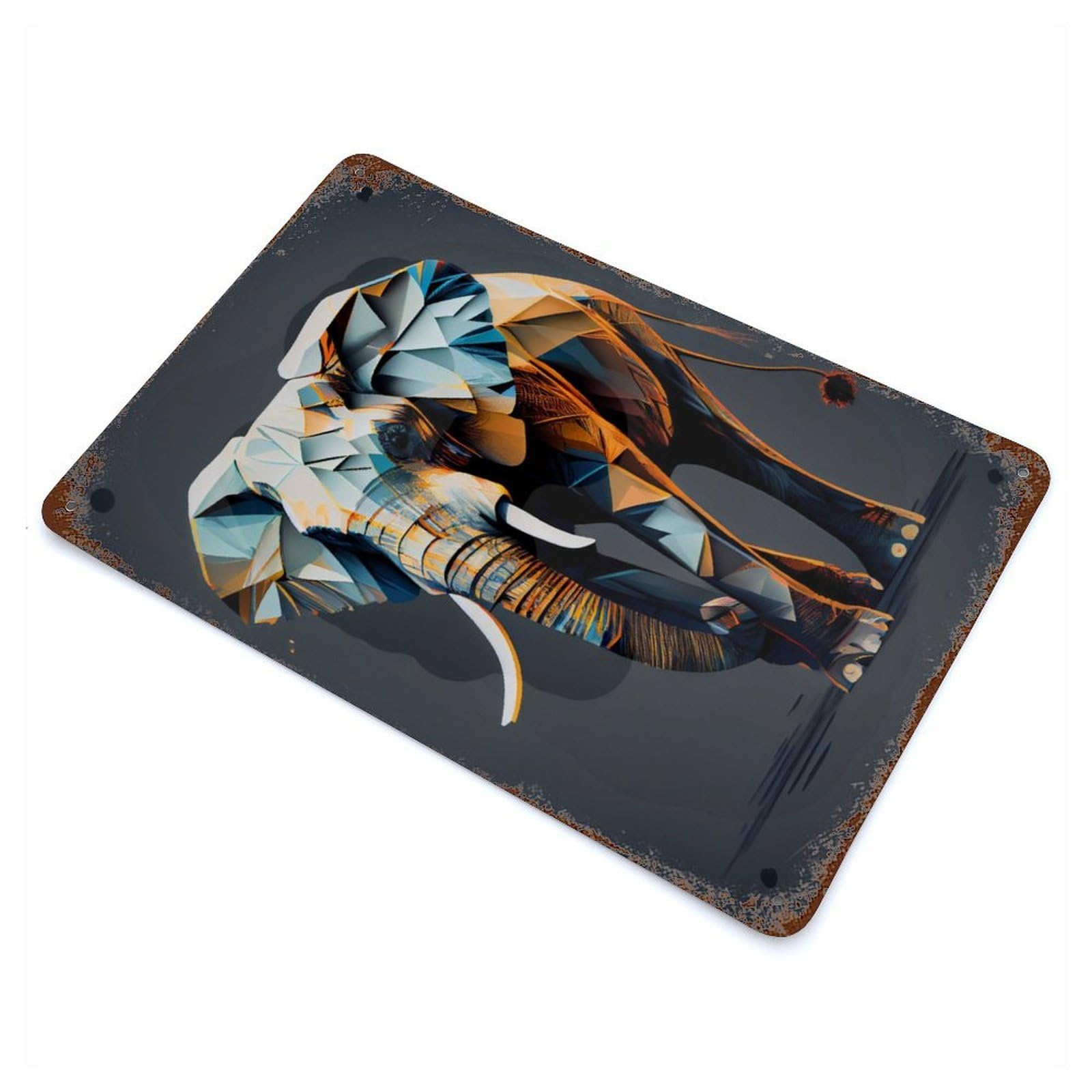 Elephant Abstract 11.8"x7.9" Vintage Rust Metal Sign, Shabby Chic Decor for Garage, Bar And Workshop Decor